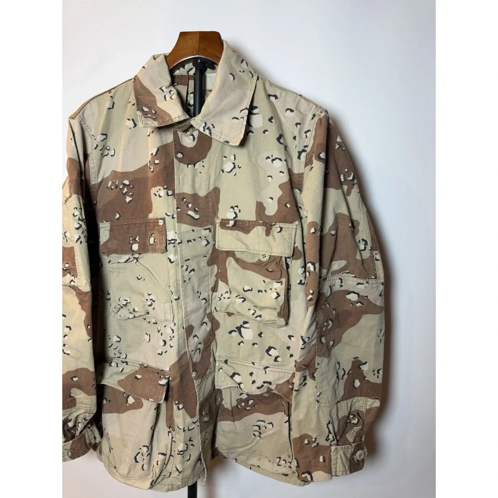Vintage Military Coat Mens Large Beige Desert Cookie Camo Combat Military 90s